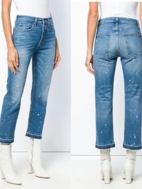Veronica Beard Ines Girlfriend Paint Splatter Cropped Jeans